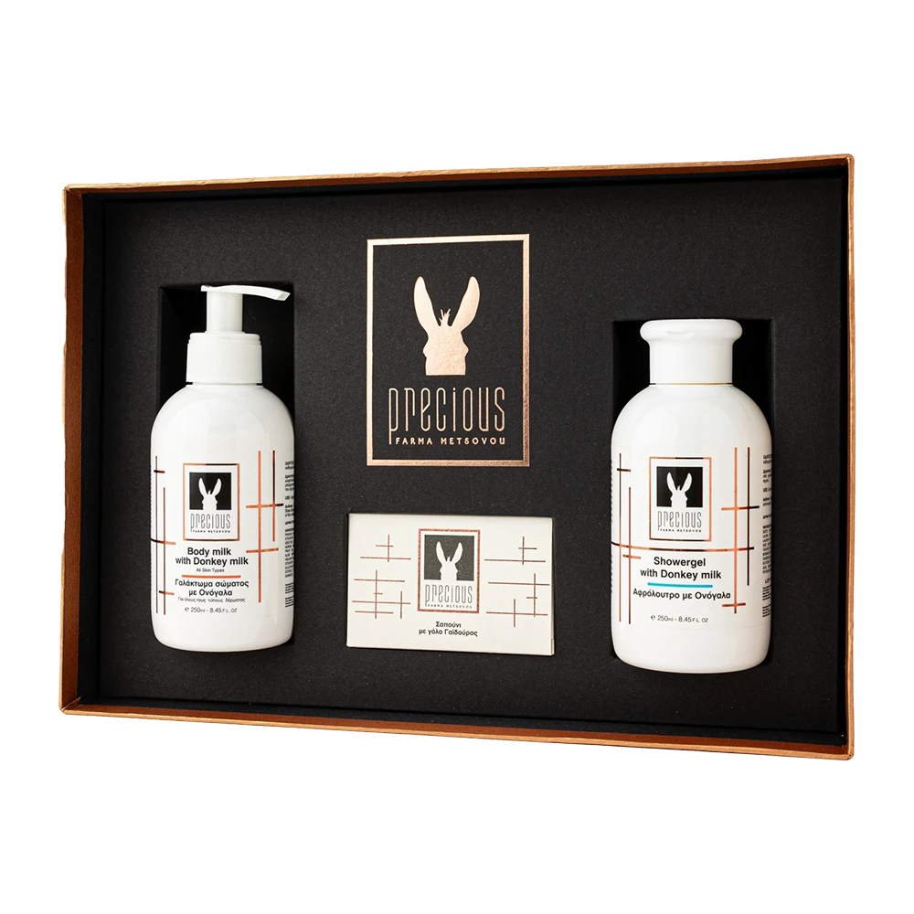 Premium Gift Box Γαλάκτωμα, σαπούνι & αφρόλουτρο με βιολογικό γάλα γαϊδούρας | Φάρμα Μετσόβου