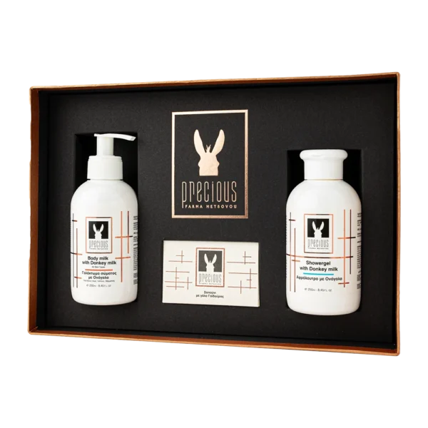 Premium Gift Box Γαλάκτωμα, σαπούνι & αφρόλουτρο με βιολογικό γάλα γαϊδούρας | Φάρμα Μετσόβου