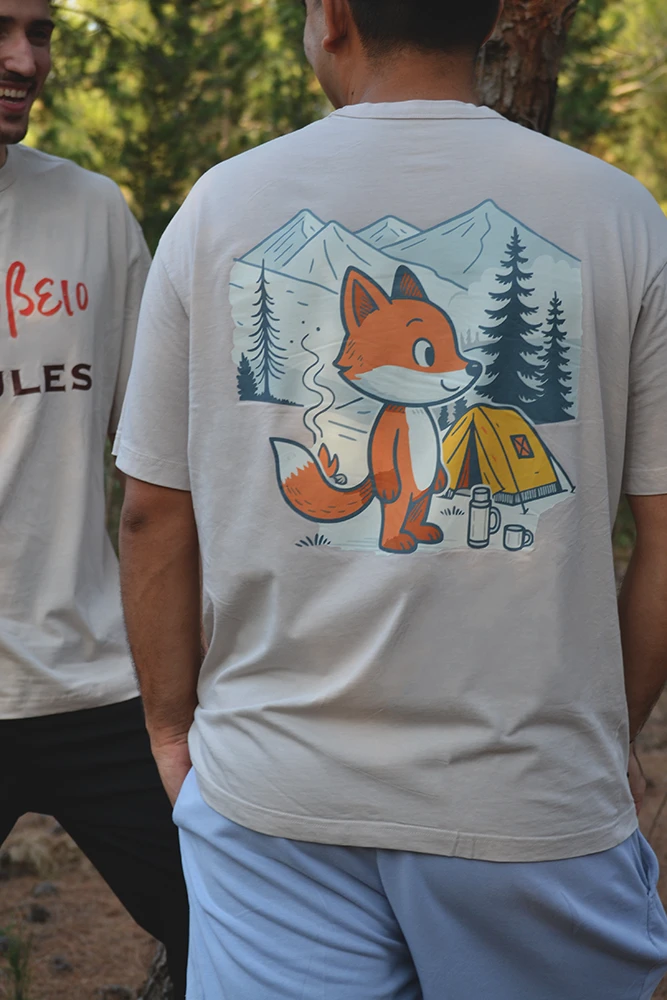 Μπεζ λούπυ T-shirt με σχέδιο μεγάλη αλεπού – Φαρδιά Γραμμή | λούπυ